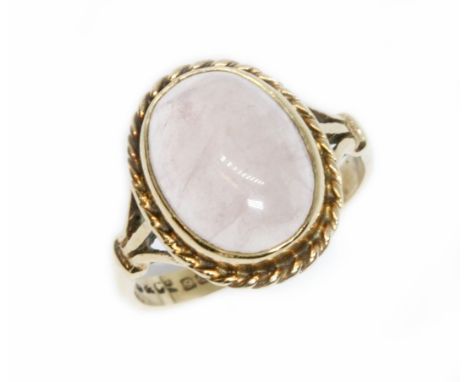 A hallmarked 9ct gold rose quartz cabochon ring, gross weight 2.9g, size J.  