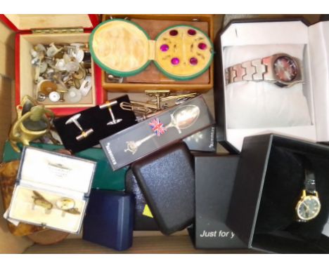 A box of assorted mainly vintage gent's accessories and watches etc.  