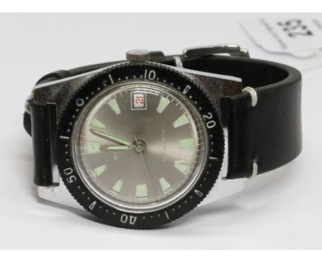 A Buler Submariner style diver's watch, case diam. 38mm, stainless steel case, manual wind movement, later leather strap.  Co
