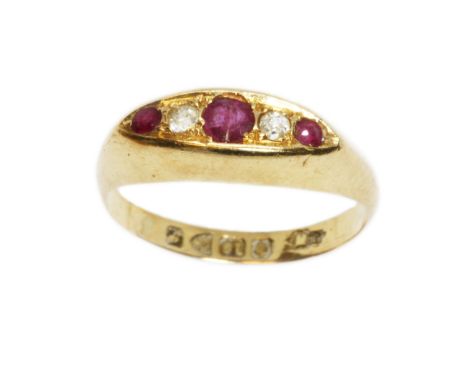 An antique diamond and ruby ring, hallmarked 18ct gold, Chester 1915, gross weight 2.5g, size J.  Condition - centra stone cr