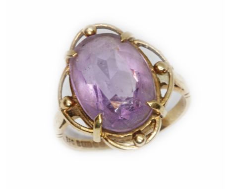 A hallmarked 9ct gold amethyst ring, gross weight 3.6g, size K.  