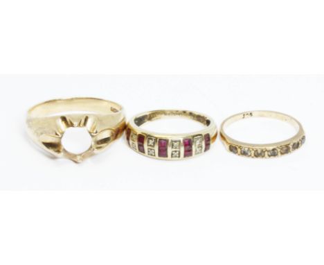 Three 9ct gold rings including a signet ring, various 9ct marks, gross weight 7.6g.  