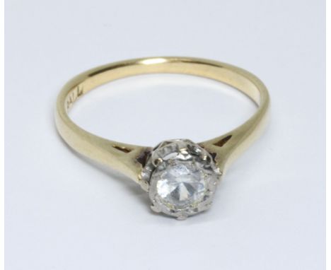 A solitaire ring, probably CZ, marked '18ct', gross weight 2.9g, size P.  