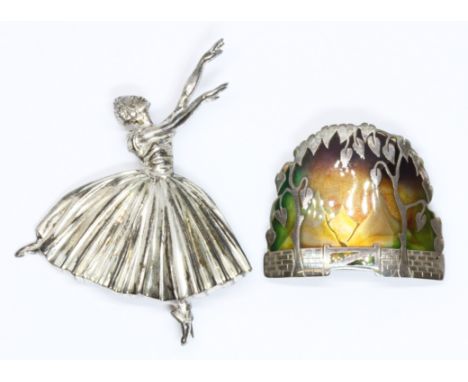 A vintage silver brooch modelled as a ballerina, designed by Frederick Massingham for DH Phillips, Birmingham 1971, length 72