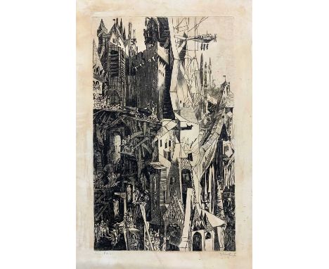 In the manner of Bela Kondor (Hungarian,1931-1972), etching, bears indistinct signature in ink to plate margin, 37x56cm, unfr