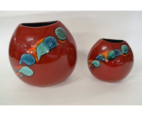 Two Poole pottery purse vases from the Odyssey range (2)largest 24cm hightiny area of glaze loss to larger vase otherwise goo