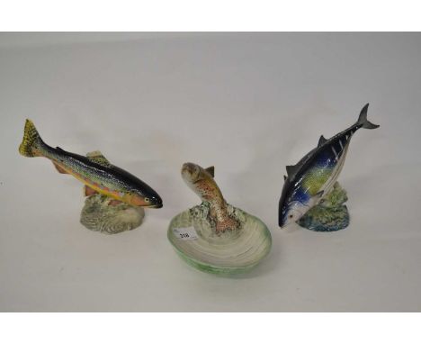 A Beswick pin dish modelled with a Trout together with a further model of a Trout No 1246 and model of a Oceanic Bonita No 12