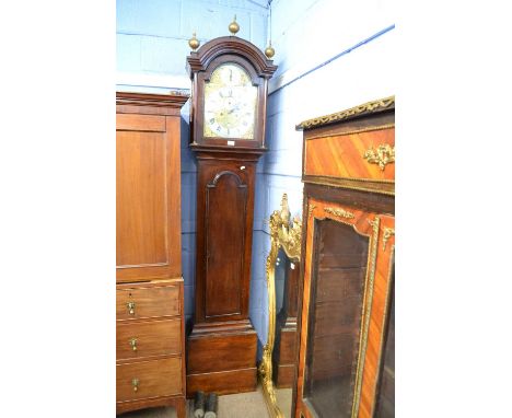 Benjamin Lockwood, Swaffham, George III long case clock with arched dial with a brass and silvered dial with Roman and Arabic