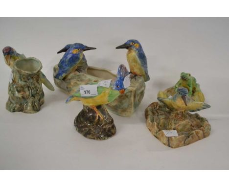 A quantity of Radford vases and bowls, all with applied bird decoration also including a frog dish