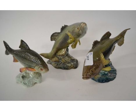 Group of Beswick fish to include a Roach No 1874, a Large Mouthed Black Bass No 1266 and Black Bass No 1485