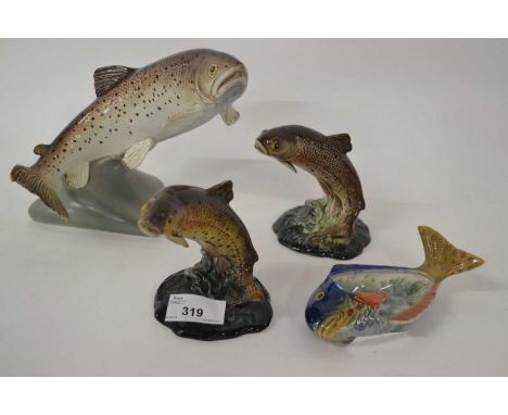 Series of Beswick models of fish including two Trout No 1890, a pin dish No 1304 and further Trout No 2087