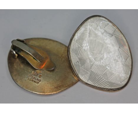 A pair of Scandinavian vintage silver gilt and enamel clip on earrings by O. F. Hjortdahl, one marked '925S Sterling Norway',