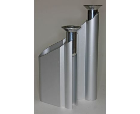 A Scandinavian Modernist aluminium "Labyrinth" candlestick designed by Lene Munthe for Georg Jensen, height 25cm.  