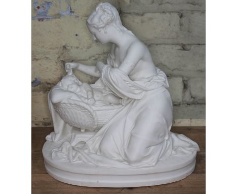 A Victorian parian ware figure after A Carrier Belleuse by Minton, height 32cm, (damaged).  