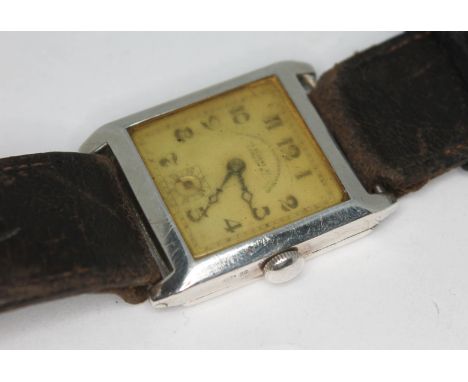 A 1930s Art Deco style hallmarked silver cased 15 jewel manual wind wristwatch, the dial signed Goldsmiths &amp; Silversmiths