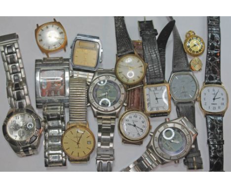 A box of mixed vintage watches including a Timex Alarm Chronograph.  