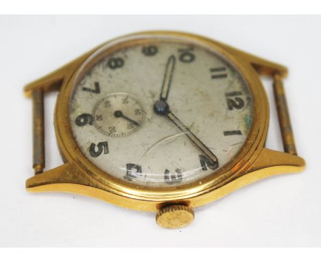 A vintage military style gold plated wristwatch, with silvered dial, Arabic numerals and seconds subsidiary dial at 6 o'clock