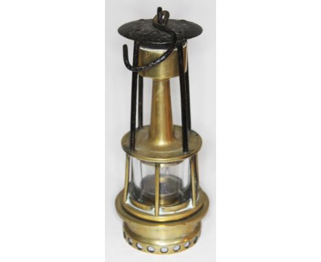 A rare 19th century R. Johnson Clapham &amp; Morris miner's brass safety lamp, height 24cm.  