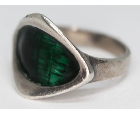 A Scandinavian modernist silver and enamel ring by Tone Vigeland, Norway, size M.  