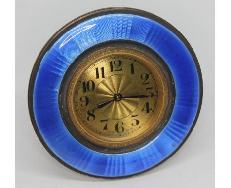 An Art Deco hallmarked silver and enamel clock, diam. 9cm.Condition: good overall, no signs of damage or losses, clock curren