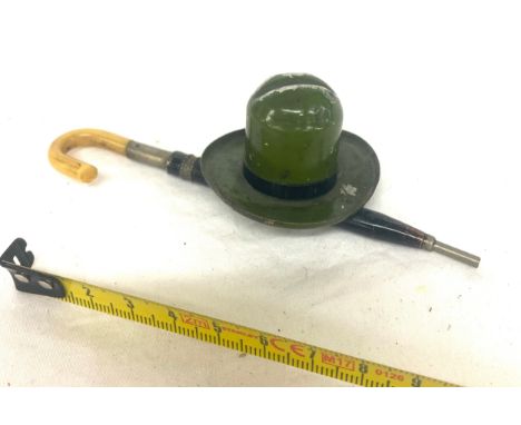 Antique novelty inkwell and dip pen in the form of a hat and umbrella 