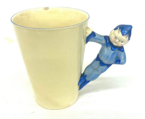 Clarice Cliff Wilkinson factory blue Pixie childs Cocoa nursery mug c1936 edge nick to rim