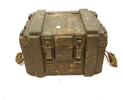 Vintage wooden ammunition, approximate measurements:  Width 36cm, Depth 29cm, Height 24cm