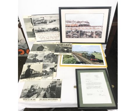 Large selection of train memorabilia includes records, train photographs, framed print etc 