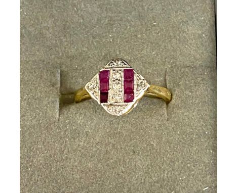 18ct Gold Art Deco style ruby and diamond ring gross weight approx 3g