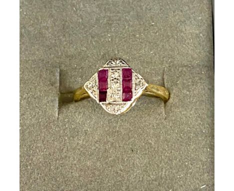 18ct Gold Art Deco style ruby and diamond ring gross weight approx 3g