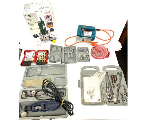 Selection of assorted tools includes Toledo router, black and decker jigsaw, king craft tool etc 