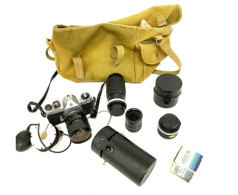 Vintage pentax spotmatic sp camera with hoya hmc zoom 117255, exata lense, hoya 210347 lense