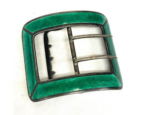 Large Silver and enamel buckle, some damage to enamel as seen in image, approximate size 9 x 7cm