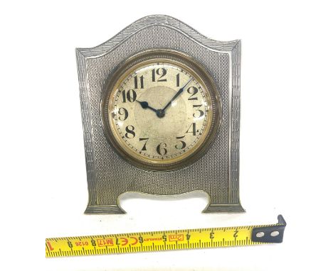 Hallmarked engine turned silver boydoir clock, good condition but not working 