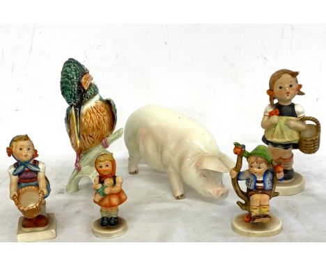 Selection 6 Goebel ornaments, Kingfisher has sustained damage to his beak