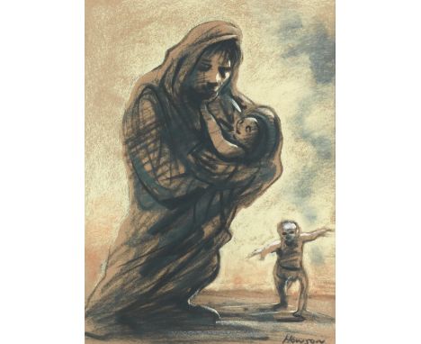 Peter Howson OBE (British, born 1958)Refugees signed 'HOWSON' (lower right)charcoal and pastel29.5 x 22cm (11 5/8 x 8 11/16in