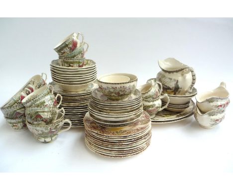 A Johnson Bros. 'Friendly Village' part dinner service, approx. 83 pieces, to include plates, side plates, teacups, saucers, 