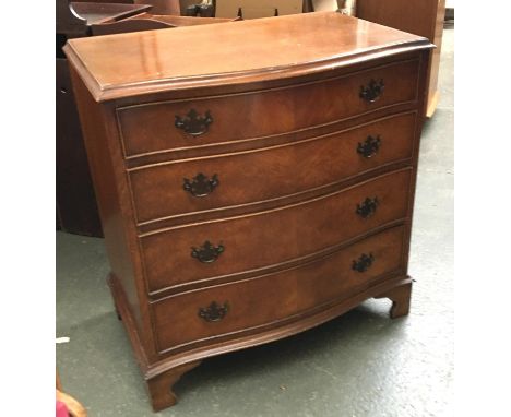 A 20th century serpentine chest of four graduating drawers on bracket feet, 79x47x83cmH 