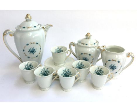 A Royale Limoges coffee set comprising cups (6), saucers (6), coffee pot, milk jug and sugar bowl 