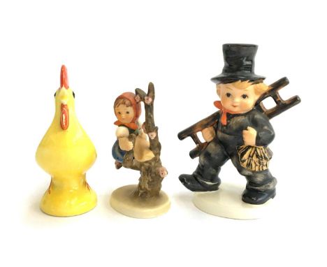 Three Goebel figurines, to include Apple Tree Girl, Chimney Sweep Boy and a Cockerel 