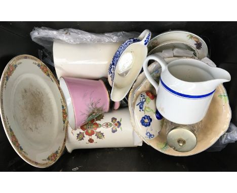 A large mixed box of ceramics, to include Peonie, Meakin, Midwinter Habitat, Rosenthal, Kernewek Pottery, etc 