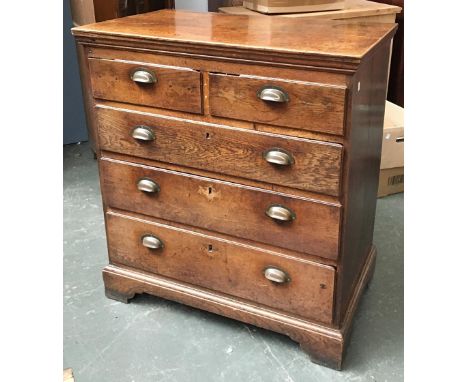 An 18th century and later oak chest of two short over three long drawers on bracket feet, 91x53x100cmH 