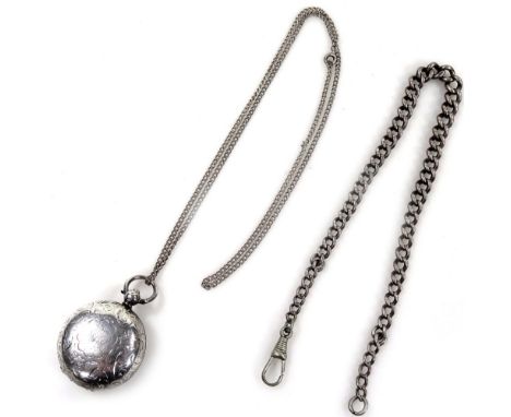 A Victorian silver sovereign case, of circular form, partially engine turned, Birmingham 1897, with a slender chain and a gra