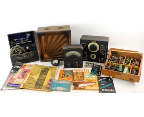 Various vintage recording equipment, etc. an AF output machine, an Ormond speaker/receiver, 30cm W, a Universal Ivo meter, et
