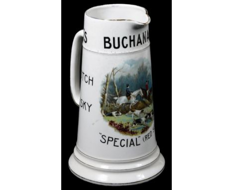 An early 20thC Buchanan's Red Seal Scotch Whisky water jug, with an upper named banding and transfer printed hunting scene to