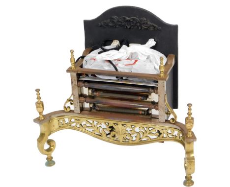 A 20thC electric fire, of rococo form with back plate and andiron and scroll front, with electrical feature, 60cm H, 63cm W, 