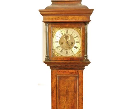 Benjamin Willoughby, Bristol, a late 17thC or early 18thC walnut longcase clock, with a moulded crest and turned pilasters, o