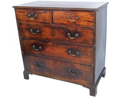 A George III mahogany chest, the rectangular top raised above two short and three long drawers, on bracket feet, 115cm H, 115