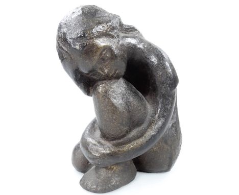 A 1970 Austin Pording sculpture, signed K Sever, of a crouched nude female, 19cm H.