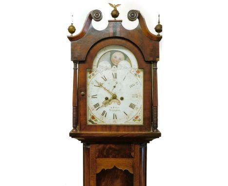 S.B Shaw Billingboro (sic), a 19thC oak and mahogany longcase clock, the swan neck pediment with brass finials and roundel's 